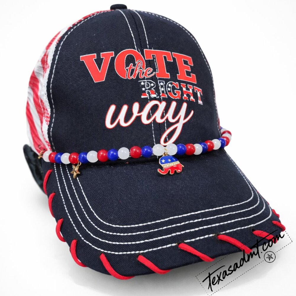 Vote Right Way Patriotic Beaded Trucker Hat Red White Blue Republican